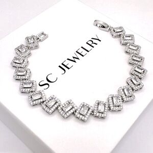 Rectangle Stone Bracelet with Brilliant Stone Silver Color Wedding Jewelry